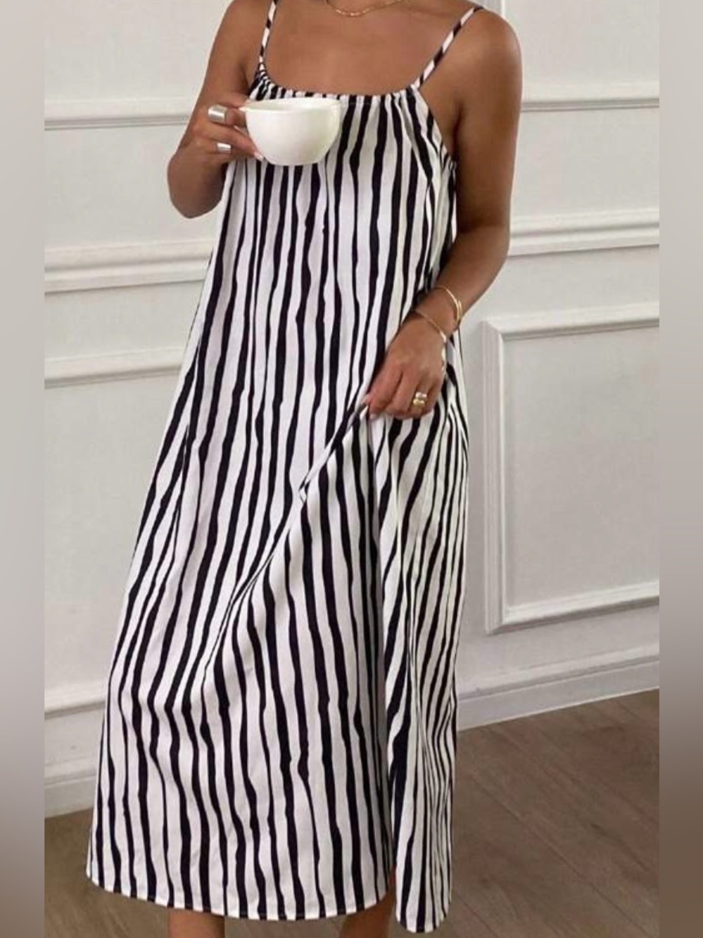 SHEIN Black and White Striped Spaghetti-Strap Maxi Dress